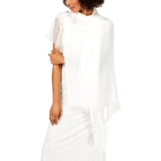 Adrianna Papell Women's Fringe Embellished Shawl/Wrap White Size Regular