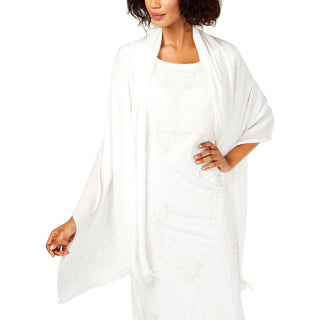 Adrianna Papell Women's Fringe Embellished Shawl/Wrap White Size Regular