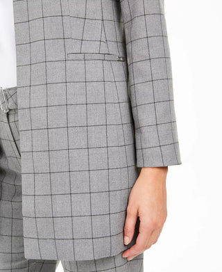 Calvin Klein Women's Petite Collarless Plaid Topper Jacket Gray Size 8 Petite