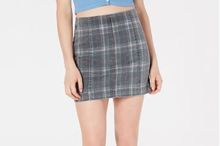 Tinsel Town Juniors' Plaid Denim Mini Skirt Gray Size 15