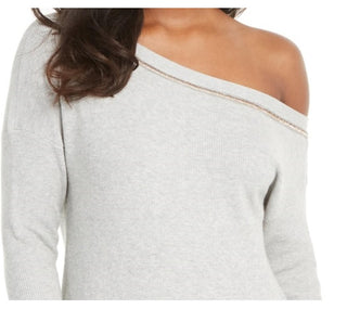 Thalia Sodi Women's Asymmetric-Shoulder Sweater Grey Size Medium