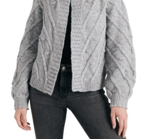 Lucky Brand Women's Gray Textured Heather Long Sleeve Open Cardigan Sweater Grey Size Large