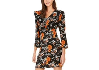 NY Collection Women's Printed Ruffled Dress Black Size Petite XL