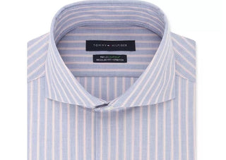 Tommy Hilfiger Men's Classic Fit Non Iron Thflex Stretch Stripe Dress Shirt Cherry Blue/Red Size 17.5X32X33