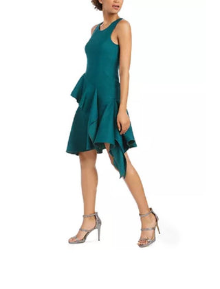 Natori Women's Ruffled Asymmetrical A-Line Dress Green Size 6