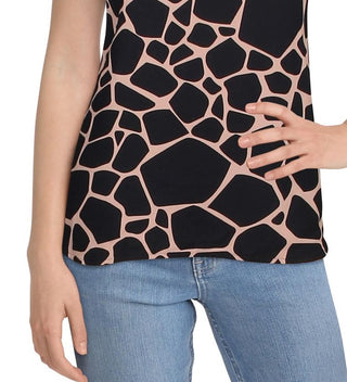 Anne Klein Women's Shell Animal Print Sleeveless Top Black Size XS