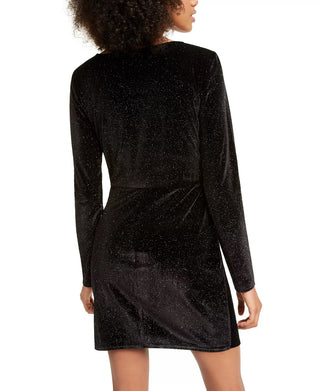 Trixxi Women's Glitter Long Sleeve V Neck Short Sheath Party Dress Black Size X-Small