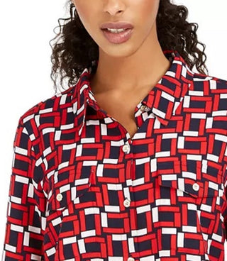 Tommy Hilfiger Women's Printed Utility Tunic Blue Size X-Small