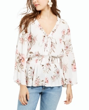American Rag Junior's Printed Button Sleeve Top White/Pink Size X-Small