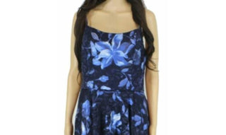 Blondie Nites Women's Zippered Floral Spaghetti Strap Scoop Neck Short Party Fit Flare Dress  Blue Size 1