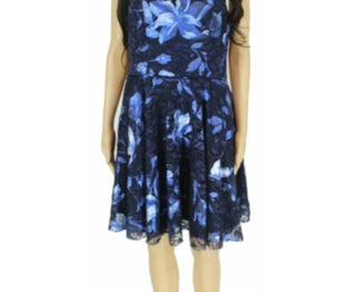 Blondie Nites Women's Zippered Floral Spaghetti Strap Scoop Neck Short Party Fit Flare Dress  Blue Size 1