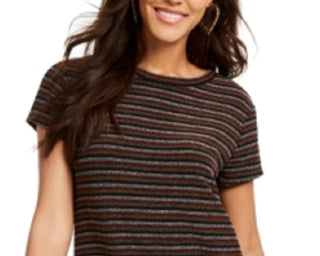 Rosie Harlow Junior's Lurex Striped T-Shirt Dress Brown Size XX-Small