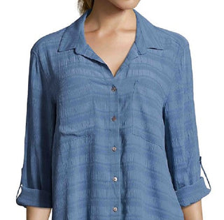 John Paul Richard Women's Button Down Space Dyed Shirt Blue Size X-Large