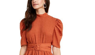 Leyden Women's Puff Sleeve Belted Mini Dress Copper Size Medium