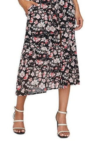 Sanctuary Women's Tie Waist Floral 3/4 Sleeve V Neck MIDI Party Dress Black Size 2