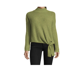 John Paul Richard Women's Tie Front Solid Knit Mock Neck Sweater Green Size S