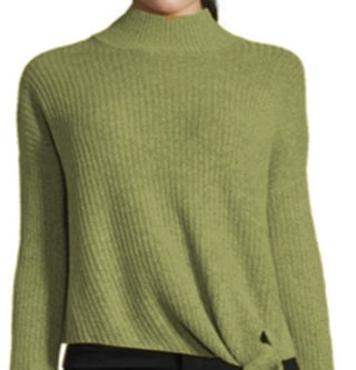 John Paul Richard Women's Tie Front Solid Knit Mock Neck Sweater Green Size S