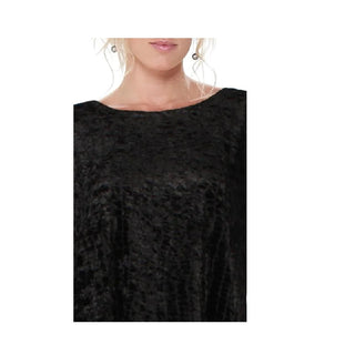 Calvin Klein Black Women's Asymmetric Croc Velvet Knit Top Black Size L