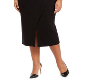 Anne Klein Women's Below the Knee Wrap Wear to Work Skirt Black Size 0X