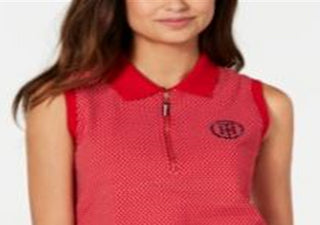 Tommy Hilfiger Women's Polka Dot Polo Top Red Size X-Small