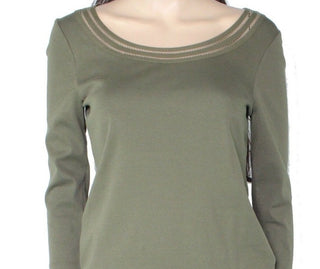 Lauren Ralph Lauren Women's  Long Sleeve Jewel Neck Top Green Size M