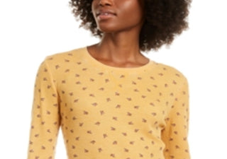 Ultra Flirt Women's Waffle Crewneck Casual Top Yellow Size Medium