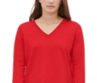 Calvin Klein Women's Studded Long Sleeve V Neck Sweater Red Size X-Lage