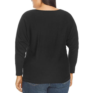 Vince Camuto Women's Embellished Long Sleeves Pullover Sweater Black Size 2X