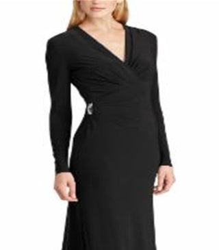 Ralph Lauren Women's Rowenah Surplice Pintuck Formal Dress Black Size 4