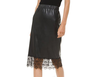 Michael Kors Women's Lace Trim Faux Leather Skirt Black Size XX-Large