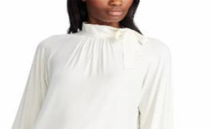 Ralph Lauren Women's Tie Neck Jersey Top White Size Petite S