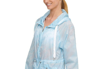 Calvin Klein Women's Performance Logo Print Hooded Jacket Blue Size S