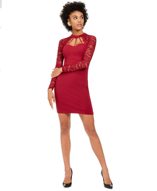Guess Women's Lace Sweetheart Sheath Dress Red Size 12