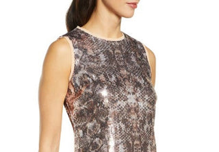 Vince Camuto Women's Sequined Snake Embossed Shift Dress Brown Size 10