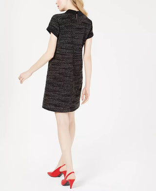 Maison Jules Women's Collared Printed Shift Dress Black Size XX-Small