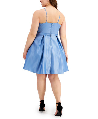 City Studios Women's Plus Size Satin Skater Dress Blue Size Petite Small