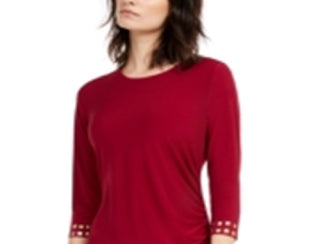 Ny Collection Women's Embellished Side Slit Dress Red Size Petite Medium