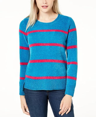 Maison Jules Women's Striped Chenille Sweater  Bright Blue Size XXS