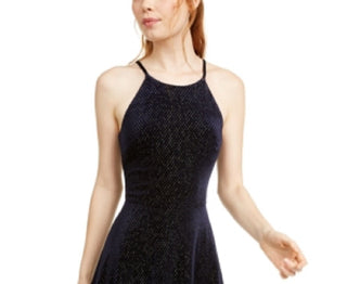 Rosie Harlow Women's Velvet Short Halter Dress Blue Size XX-Small
