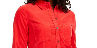Charter Club Women's Solid Corduroy Shirt Medium Red Size X-Small