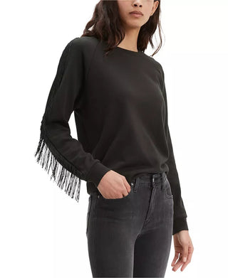 Levi's Women's Fringed Crewneck Sweatshirt Black Size X-Small