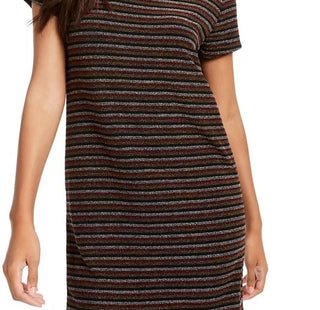 Rosie Harlow Junior's Lurex Striped T-Shirt Dress Brown Size Large