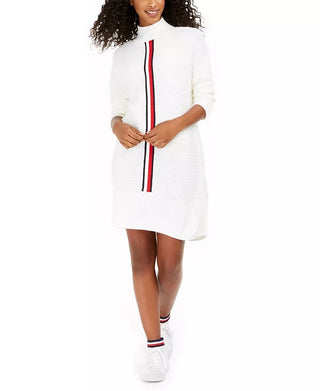 Tommy Hilfiger Women's Ribbed Turtleneck Sweater Dress White Size Small