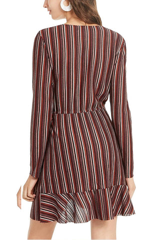 Crystal Doll Junior's Striped Wrap Dress Brown Size X-Small