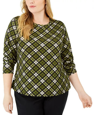 Michael Kors Women's Plus Printed Long Sleeve Top Green Size 2X