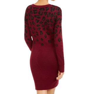 BCX Juniors' Cheetah-Print Sweater Dress Dark Red Size Extra Small
