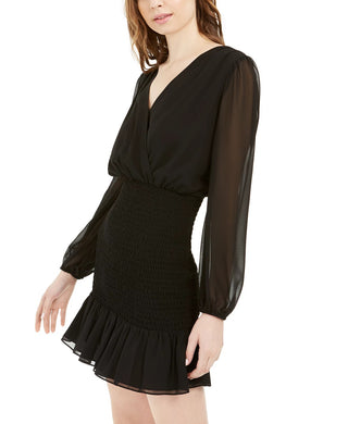Leyden Women's Smocked Tie-Back Mini Dress Black Size Small