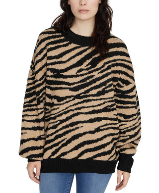 Sanctuary Women's Wild Kingdom Animal Print Sweater Black Size Small