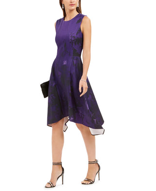 N Natori Women's Abstract Floral Jacquard A Line Dress Purple Size 4