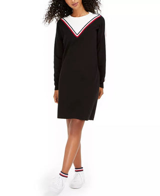 Tommy Hilfiger Women's Chevron Sweater Dress Black Size Small